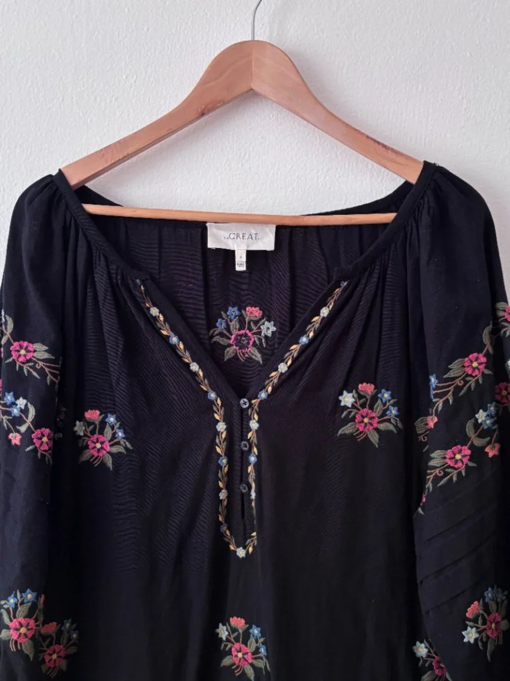 The GREAT Prairieland Floral Embroidered Midi Dress in Black - Picture 4 of 7